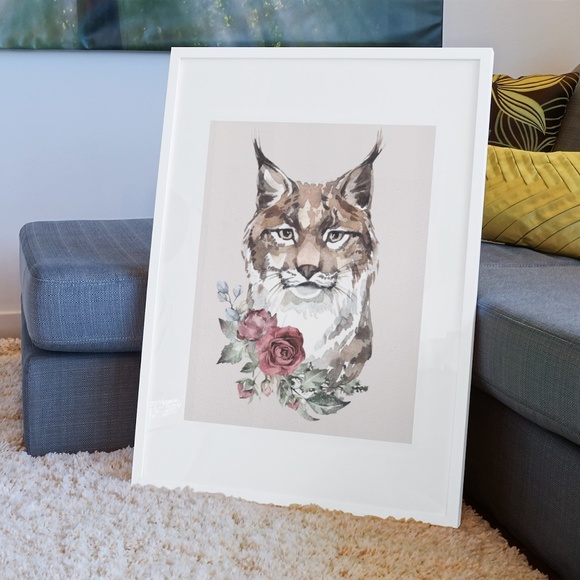 Wall Art Watercolor Lynx Bobcat Illustration Print Poster Unframed - Picture 11 of 17